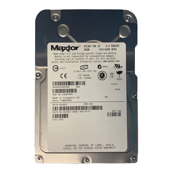 XJ652 Dell 36GB Ultra-320 SCSI 15000 3.5-inch Hard Drive