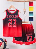 Boy's Figure Print Basketball Top & Youth Shorts Two-piece Set, Casual Quick Drying Basketball Set for Kids, Breathable Sport...