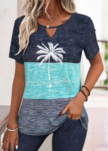 Modlily Dark Blue Cut Out Geometric Print T Shirt - M