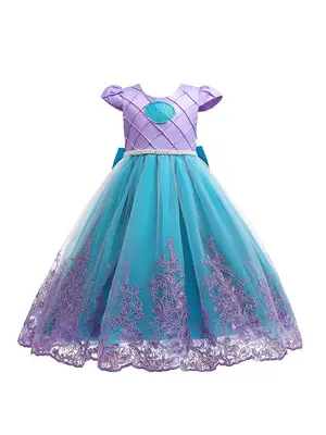 Girl's Colorblock Appliques Bow Back Contrast Mesh Dress, Elegant Faux Pearls Decor Cap Sleeve Round Neck Dress for Party, ...