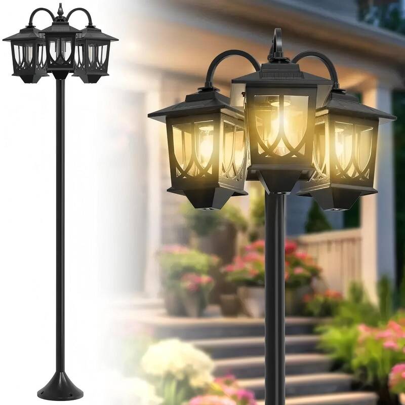 Outdoor Solar Lamp Post Lights, Solar Floor Lamps Outdoor Lights, 3-Head Waterproof Solar Powerd Lights for Garden, Lawn