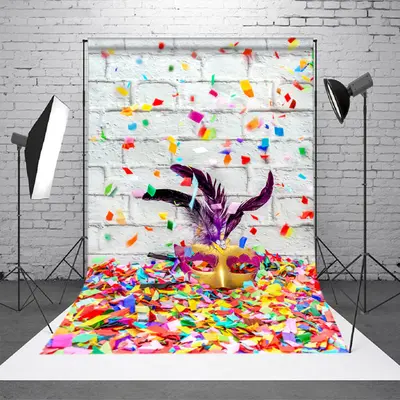 Colorful Ribbon Masquerade Brick Cake Smash Backdrop - Aperturee