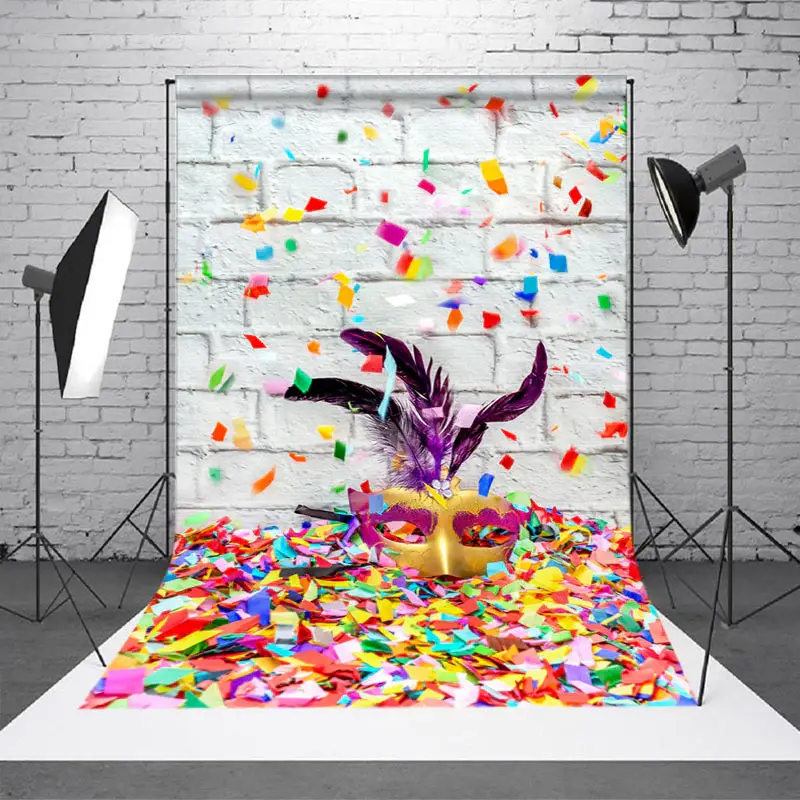 Colorful Ribbon Masquerade Brick Cake Smash Backdrop - Aperturee
