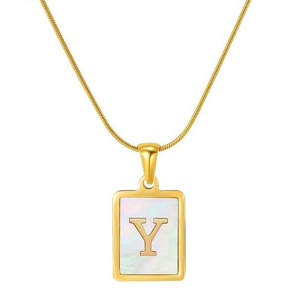 Stainless Steel Snake Bone Chain Alphabet Necklace with Shell Pendant