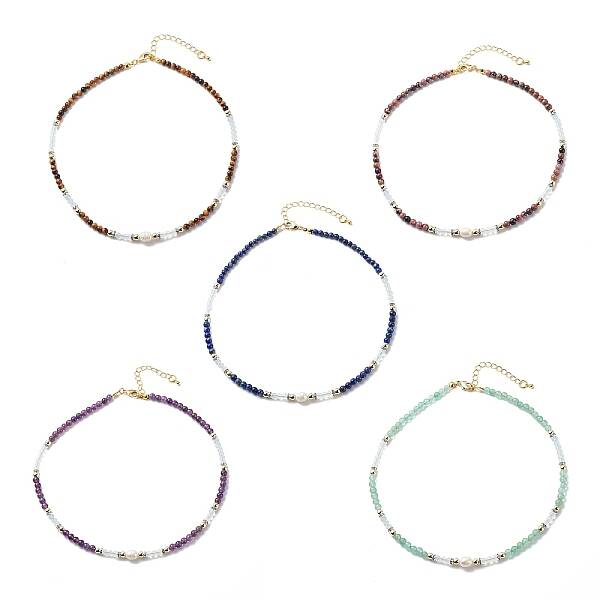 Natural Mixed Gemstone & Pearl & Opalite Beaded Necklace for Women