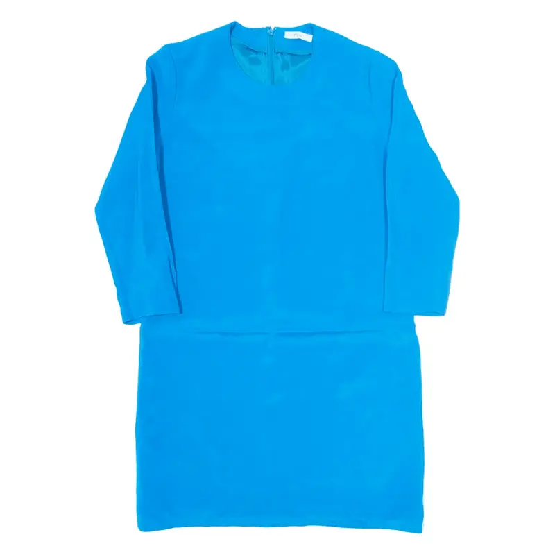 CELINE Oversized Sheath Dress Blue Viscose 3/4 Sleeve Knee Length Womens UK 14
