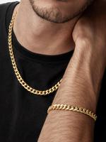 Men's Simple Plain Stainless Steel Chain Necklace & Bracelet, Hand Chain, Fashion Jewelry Trendy All-match & Exquisite Jewelr...