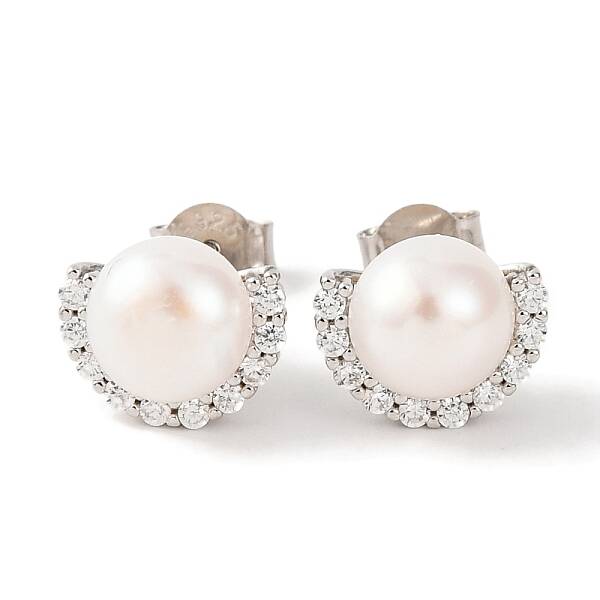 925 Sterling Silver Half Round Stud Earrings