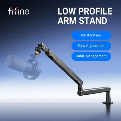 FIFINE BM88 Low Profile Microphone Boom Arm, Adjustable Stick Microphone Arm Stand with Desk Mount Clamp, Screw Adapter, Cabl...
