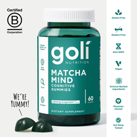 Goli Matcha Mind Gummies - Green Tea Leaves Powder with Cognizin for Focus, Attention and Brain Health, Vegan, Non-GMO, Glute...