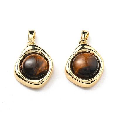 Brass Pave Natural Tiger Eye Pendants
