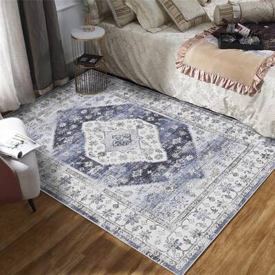 Garvee 9x12 Area Rug Vintage Washable Rugs for Living Room Non-Slip Backing Soft Indoor Carpet Low Pile Non-Shedding Foldable...