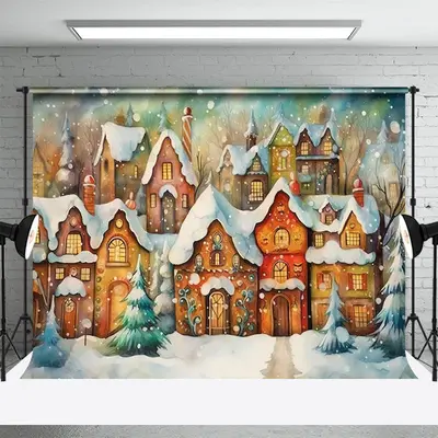 Fairy Tale Snowy Town Christmas Portrait Backdrop - Aperturee