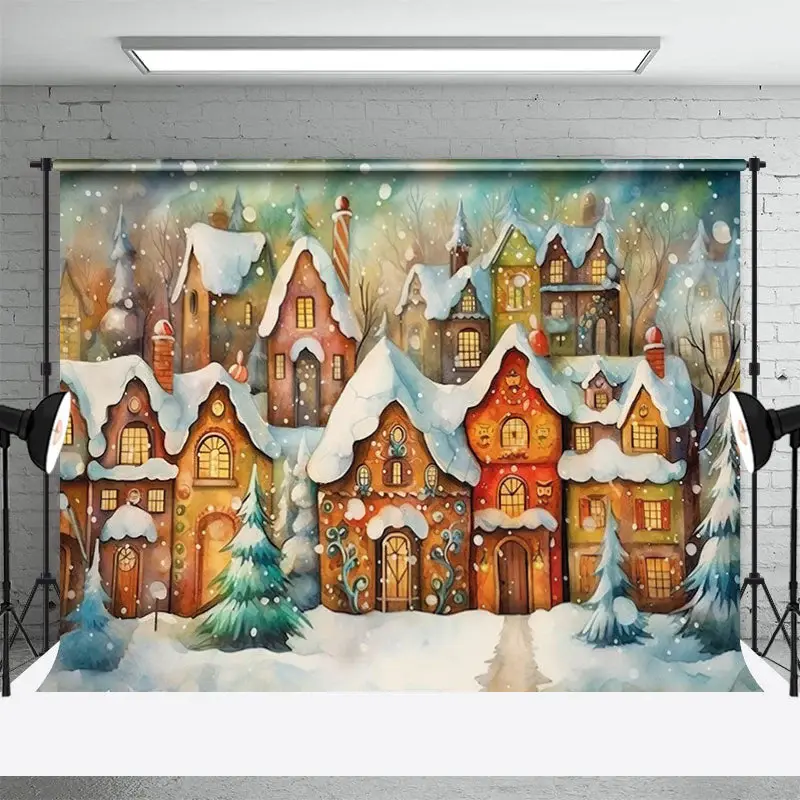 Fairy Tale Snowy Town Christmas Portrait Backdrop - Aperturee