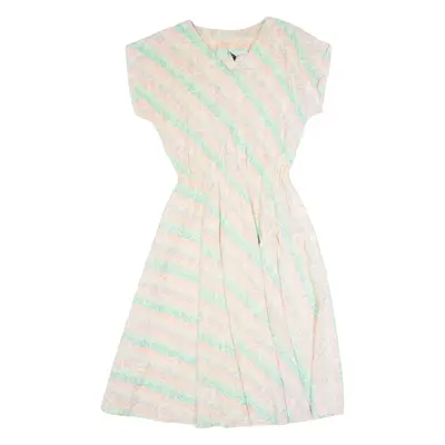 JUST IN THYME Womens A-Line Dress Cream 90s Striped Short Sleeve Midi S