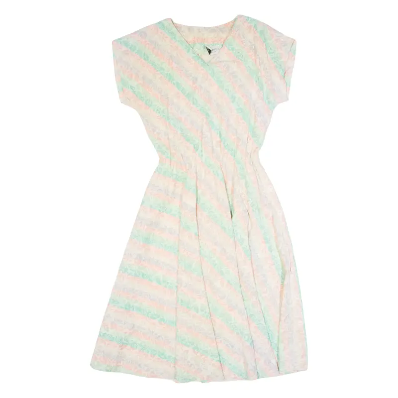JUST IN THYME Womens A-Line Dress Cream 90s Striped Short Sleeve Midi S