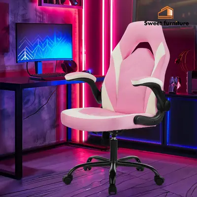 Sweet Furniture S - Furniture Gaming Chair - PU Leather Ergonomic Office Chair, Height Adjustable Rolling Desk Chairs with w...