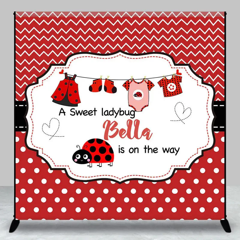 Red Sweet Ladybug Custom Name Baby Shower Backdrop