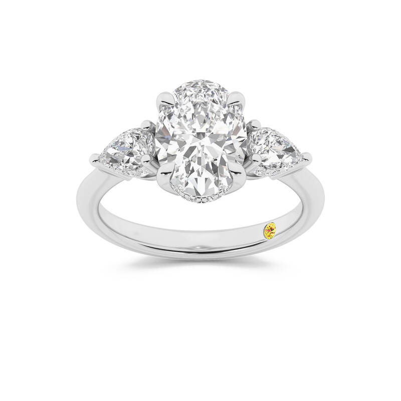 Celestia Three Stone Hidden Halo Oval Lab Grown Diamond Engagement Ring | 14K White Gold 3 3/4 CT. TW.