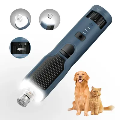 Pet Nail Grinder, 7-speed, with 360 ° LED light, C-type rechargeable ultra quiet low vibration electric, suitable for dog na...