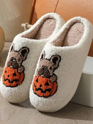 Women's Cute Halloween Themed Cartoon Design Slippers, Casual Soft Comfortable Home Slippers, Warm Slippers for Indoor & Outd...