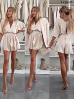 Women's Solid Cut Out Belted Romper without Outerwear, Casual V Neck Half Sleeve Romper for Summer, Fashion Women's Clothes f...