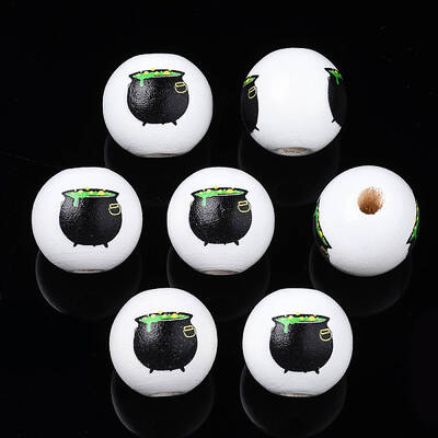 Halloween Printed Natural Wood Beads