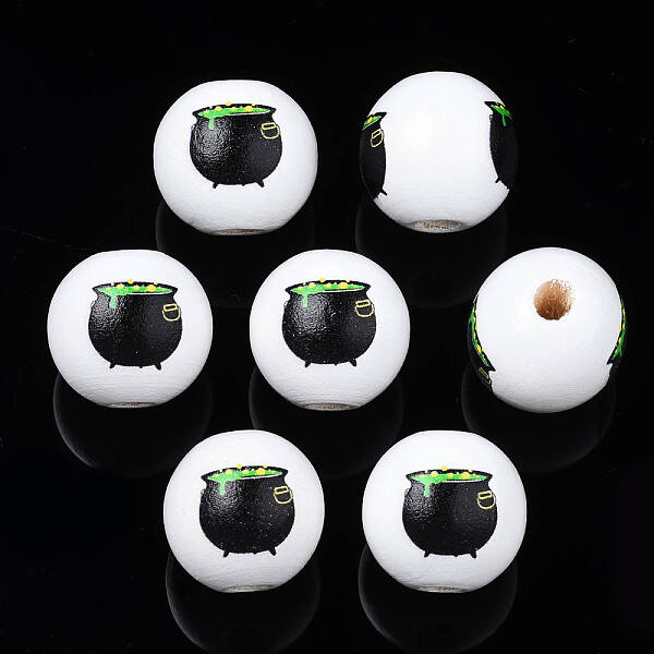 Halloween Printed Natural Wood Beads