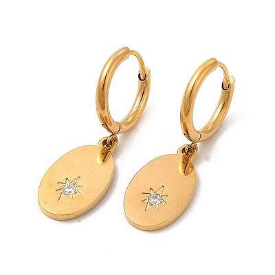 Crystal Rhinestone Oval with Star Dangle Hoop Earrings