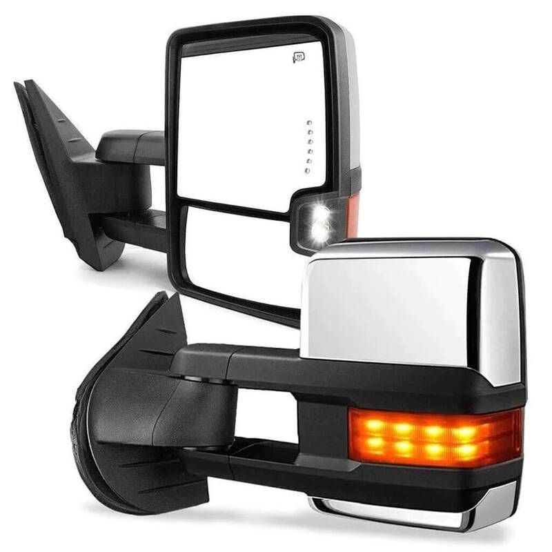 YITAMOTOR® 2007-2013 Chevy Silverado Tahoe Suburban Sierra Chrome Powered Towing Mirrors, w/Heated+LED Turn Signal