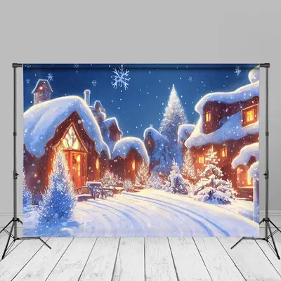 Winter Snowflake Quiet Village Christmas Backdrop - Aperturee
