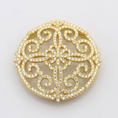 Filigree Flat Round Brass Micro Pave Cubic Zirconia Cabochons