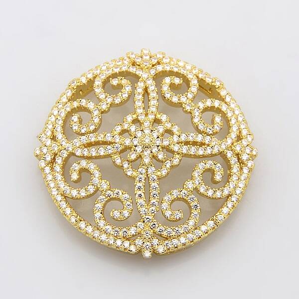 Filigree Flat Round Brass Micro Pave Cubic Zirconia Cabochons