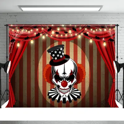 Horrible Stage Red Curtain Themed Halloween Backdrop - Aperturee