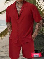 Two-piece Set Men's Solid Color Shortsleeve Shirt & Shorts, Loose Casual Summer Set for Beach Vacation, Men Clothes, Formal M...