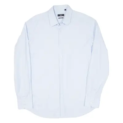 BOSS Mens Plain Shirt Blue Long Sleeve L