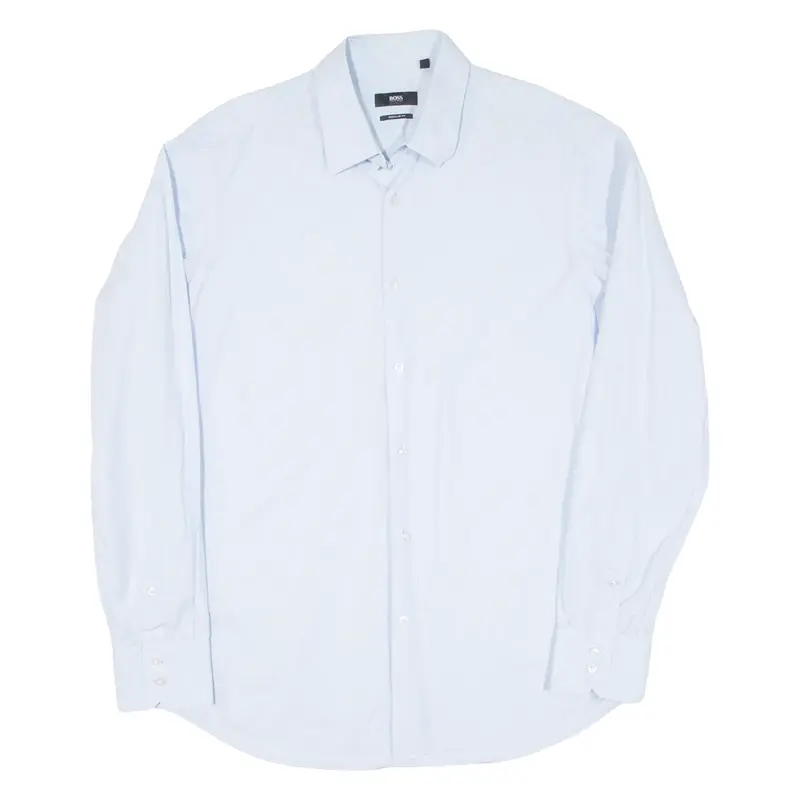 BOSS Mens Plain Shirt Blue Long Sleeve L