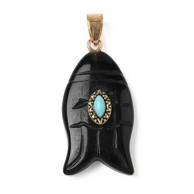 Natural Black Obsidian & Synthetic Turquoise Carved Pendants