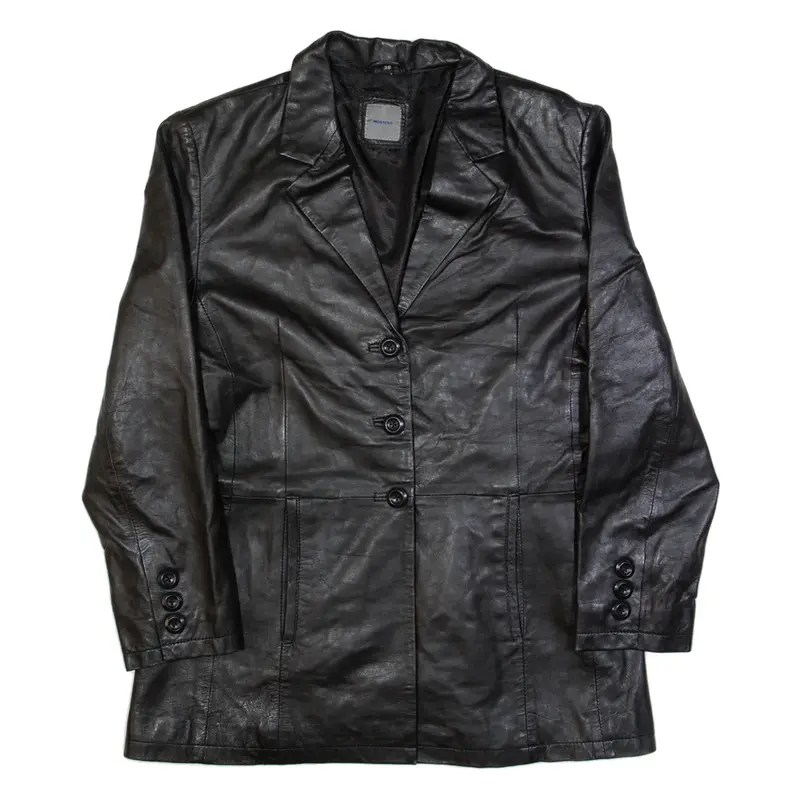 MONTEGO Womens Blazer Jacket Black Leather S