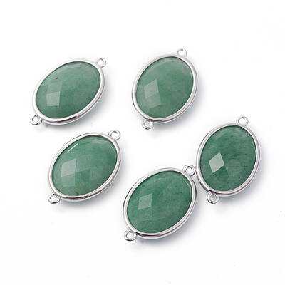 Platinum Tone Brass Green Aventurine Links connectors