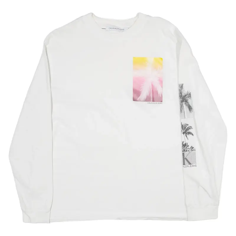 CALVIN KLEIN JEANS Womens T-Shirt White Long Sleeve M