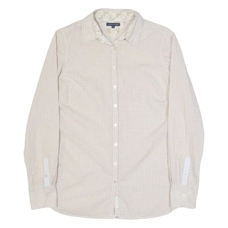 TOMMY HILFIGER Womens Printed Shirt Beige Collared Long Sleeve Check S