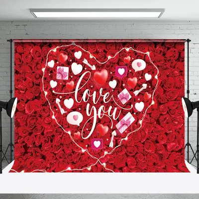 Aperturee Romantic Red Rose White Heart Love You Backdrop | Valentine'S Day Backdrops | Diy Valentine Photo Backdrop | Happy ...