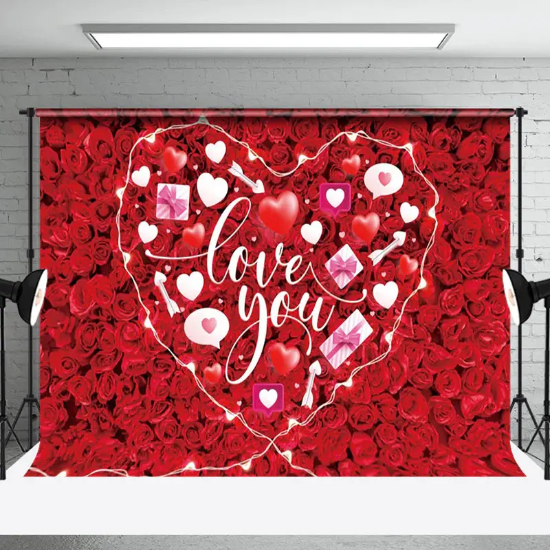 Aperturee Romantic Red Rose White Heart Love You Backdrop | Valentine'S Day Backdrops | Diy Valentine Photo Backdrop | Happy ...
