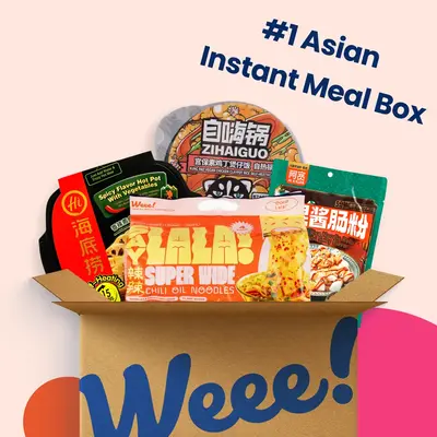 Asian Instant Meal Box ($31 Value) -SAYLALA Chili Oil Noodles, Steamed Rice Noodle Rolls, Self-Heating Rice Pot & Spicy Hot P...