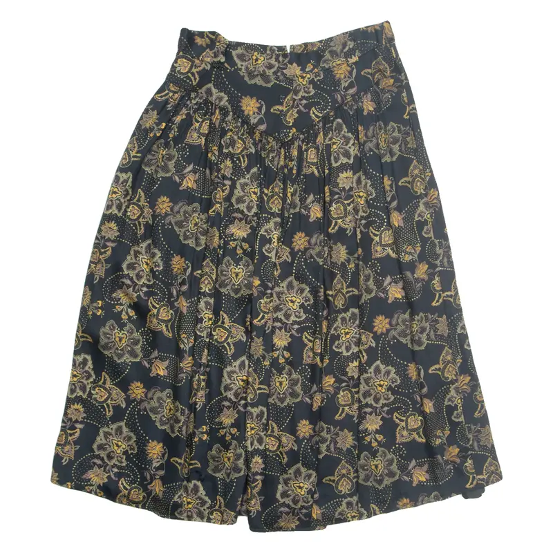 SONNTAG Womens Pleated Skirt Black Midi Floral M