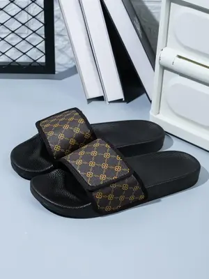 Fashionable Plaid Pattern Slides Shoes for Men for Spring, Summer 2024 Casual Comfortable Non-slip Matching Slippers, Simple ...