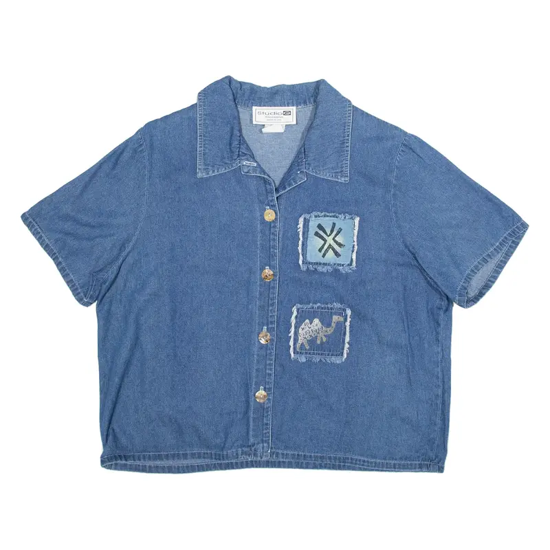 STUDIO G Denim Shirt Blue Short Sleeve Womens M