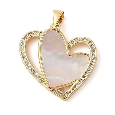Brass & Shell & Clear Cubic Zirconia Pendants