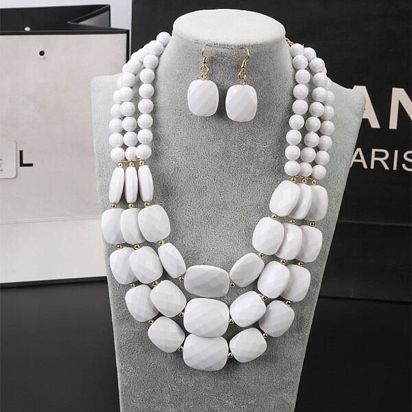 Bohemian Style Acrylic Faceted Rectangle Beaded Multilayer Necklaces & Dangle Earrings Sets